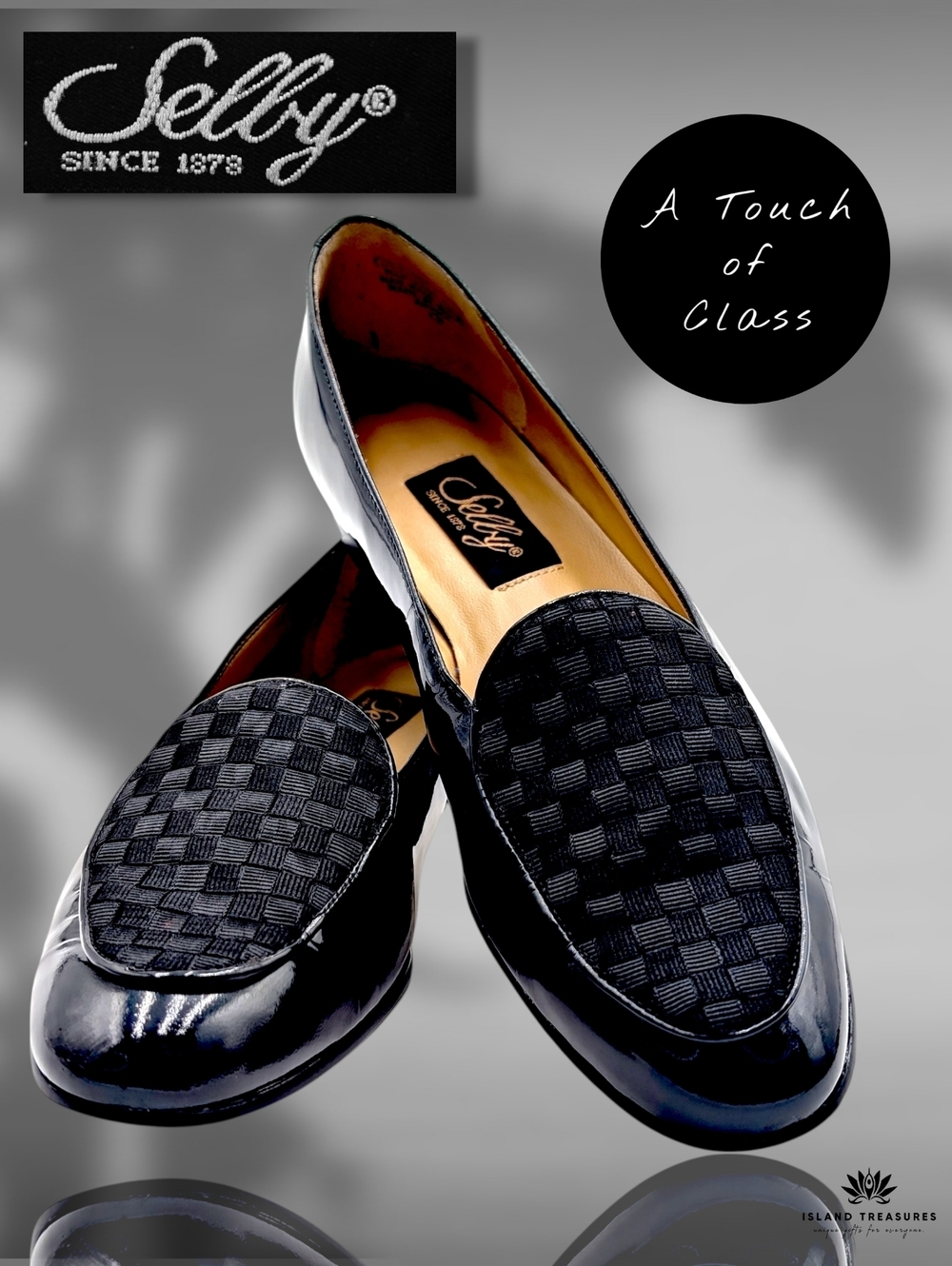 SELBY Women Sz 7N Rare Vintage High-Gloss Patent Black Leather Loafer Woven Vamp